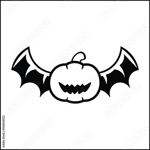 vector design illustration of a pumpkin silhouette with bat wings in black and white. suitable for logos, icons, posters, advertisements, banners, companies, t-shirt designs, stickers, websites