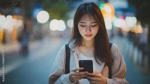 Young woman using smart phonesocial media concept photo