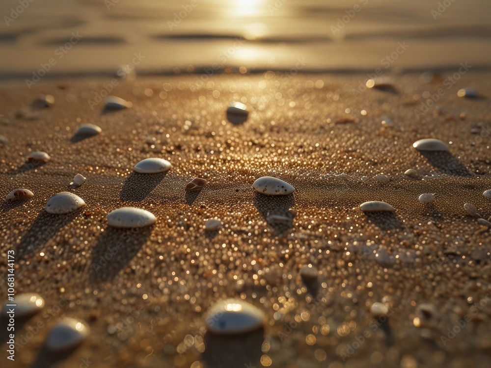 Seashells on a Sandy Beach at Sunset Seashells on a Sandy Beach at Sunset