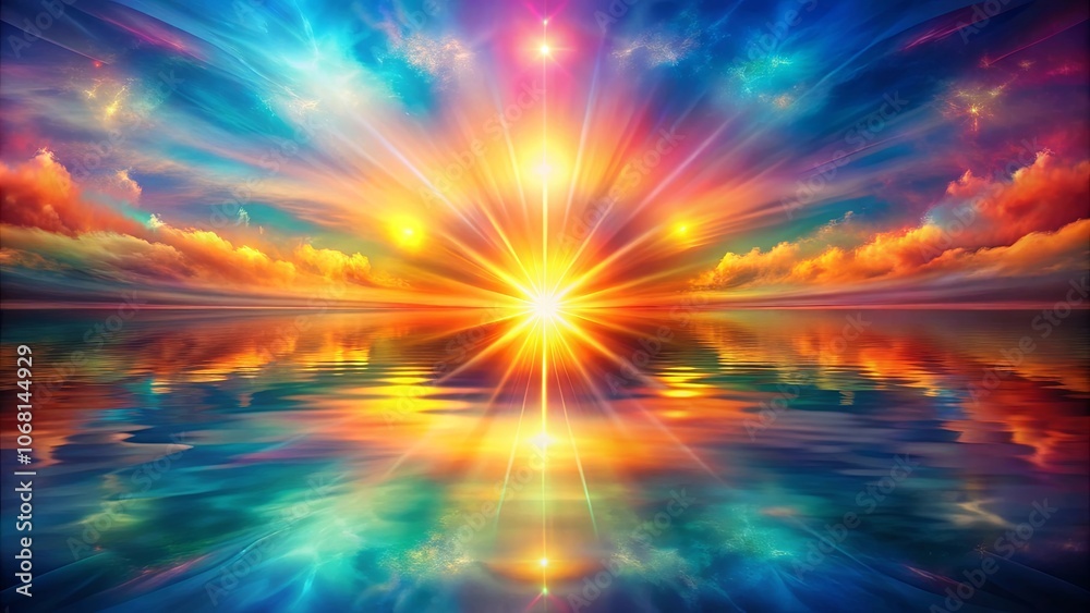 Fototapeta premium Celestial Convergence A Symphony of Colors Reflected on the Tranquil Waters of a Dreamy Horizon