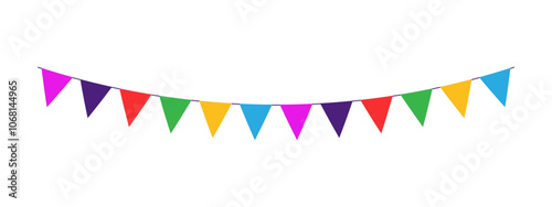 Colorful Bunting Flags for Festive Events. Retro bunting in simple flat style, isolated on white background. Carnival, birthday, circus border decoration.