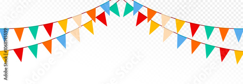 Party flag garland. Colorful bunting flags party decoration background