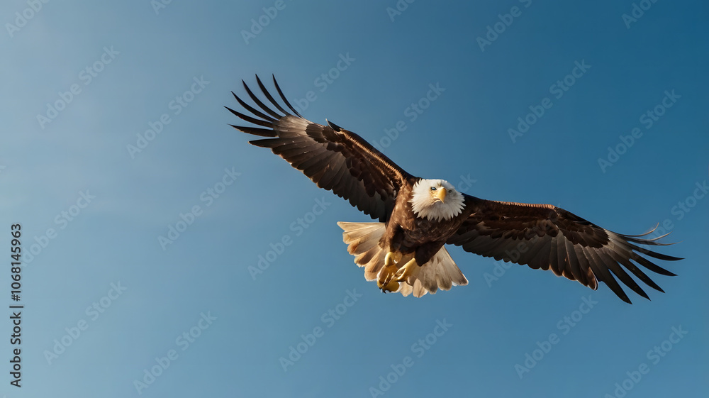 Naklejka premium an eagle flying in the wide blue sky