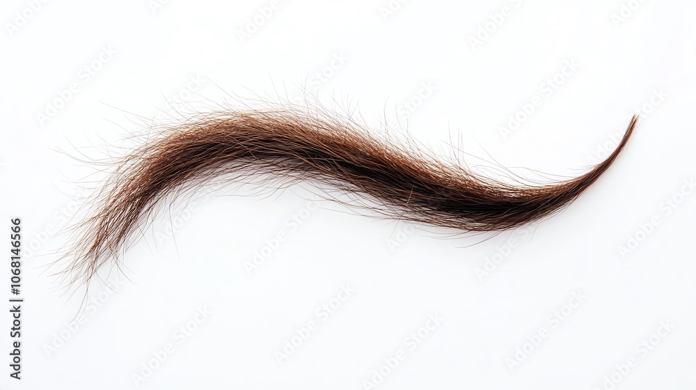 Curly brown hair strand on a white surface captured in natural light, illustrating fine details and texture in a minimalist setting Curly brown hair strand on a white surface captured in natural light, illustrating fine details and texture in a minimalist setting