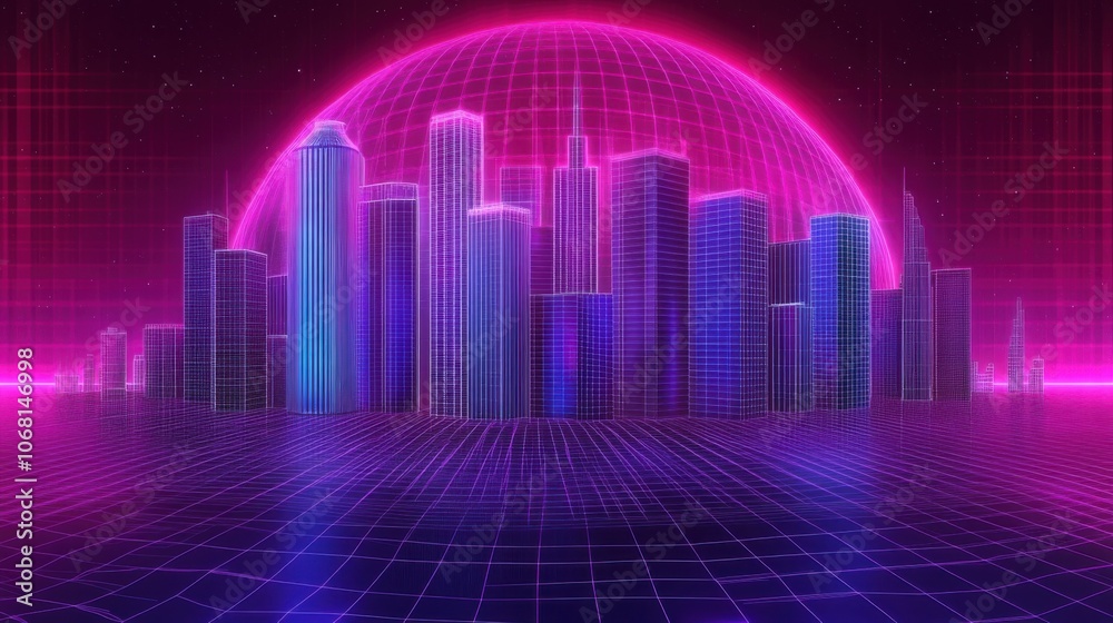 Futuristic Neon Cityscape in Virtual Reality