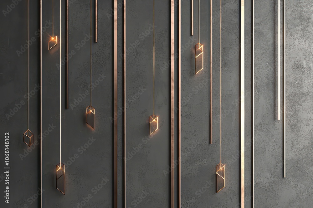 Fototapeta premium Slate gray and rose gold geometric accents in a minimalist luxury wallpaper, rendered in 3D.