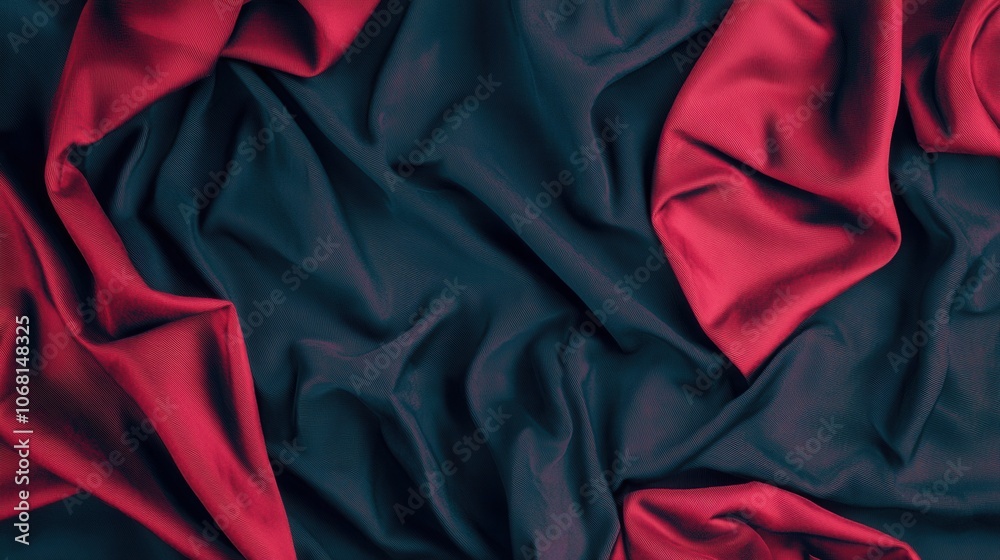 Obraz premium A close-up image of wrinkled fabric featuring deep red and dark black textures, creating a rich visual contrast and depth.