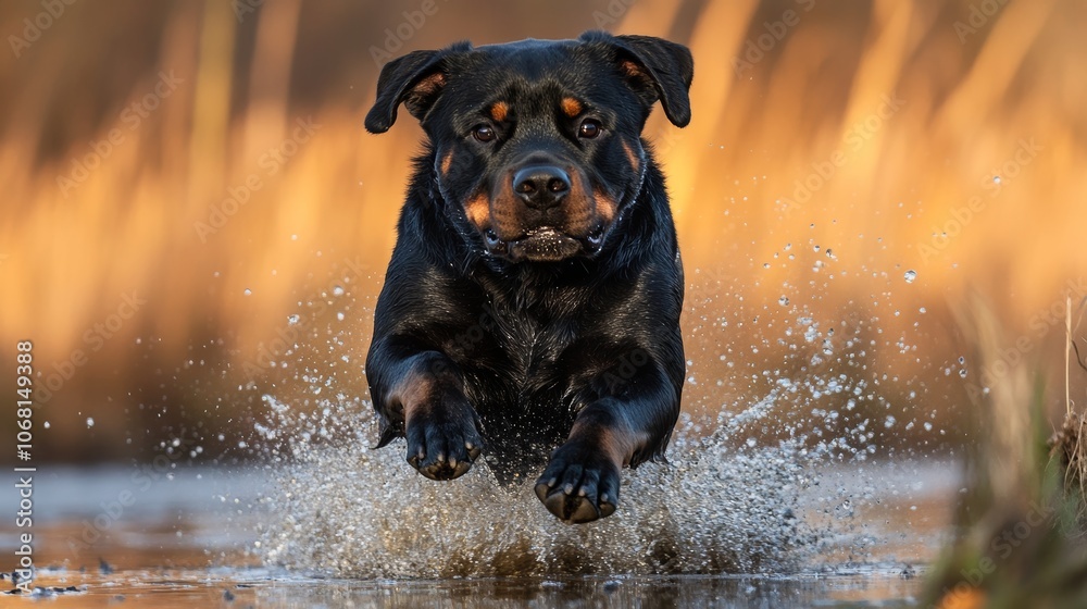 Young black rottweiler dog training for protection sport and police Young black rottweiler dog training for protection sport and police