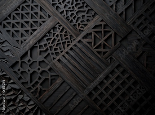 Creative flat lay of ebony wood with intricate geometric laser cuts.