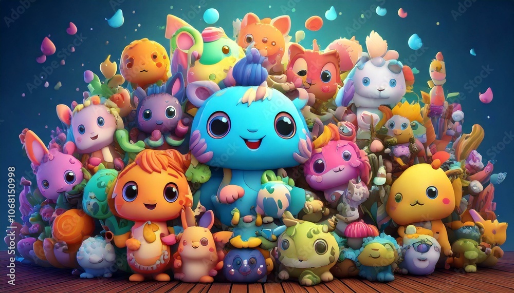 Group of kawaii doodle patterns and illustrations created using AI Group of kawaii doodle patterns and illustrations created using AI