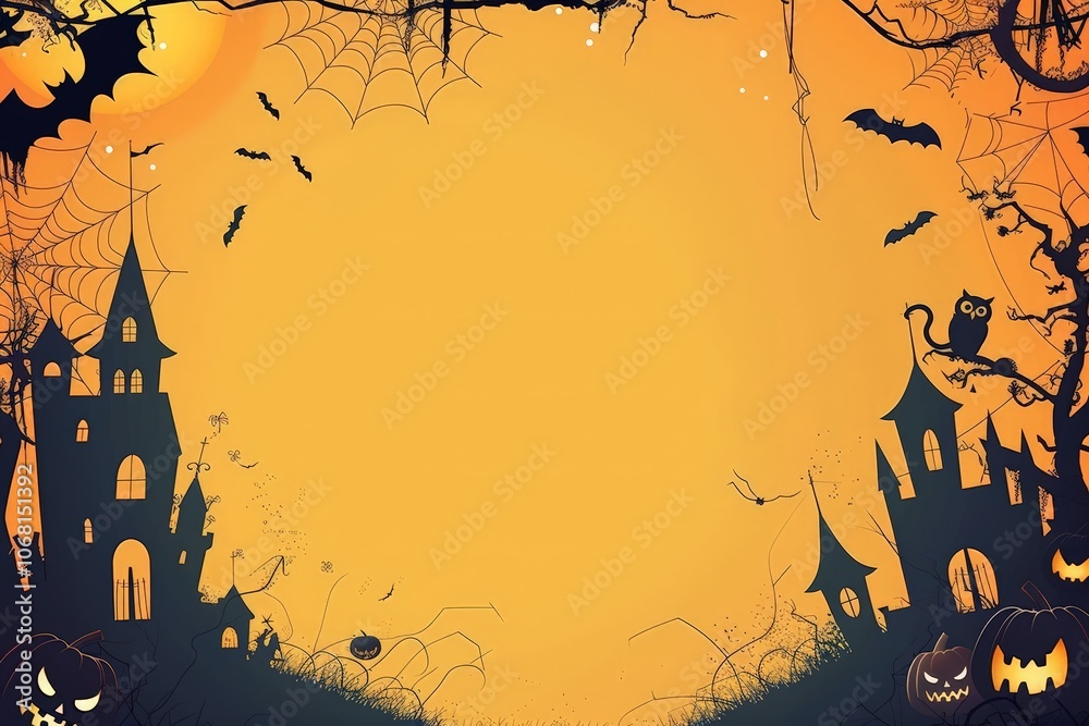Halloween Background with Haunted Castle and Bats Halloween Background with Haunted Castle and Bats