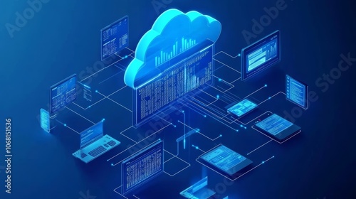 Image of data transfer between cloud server and various information terminals photo