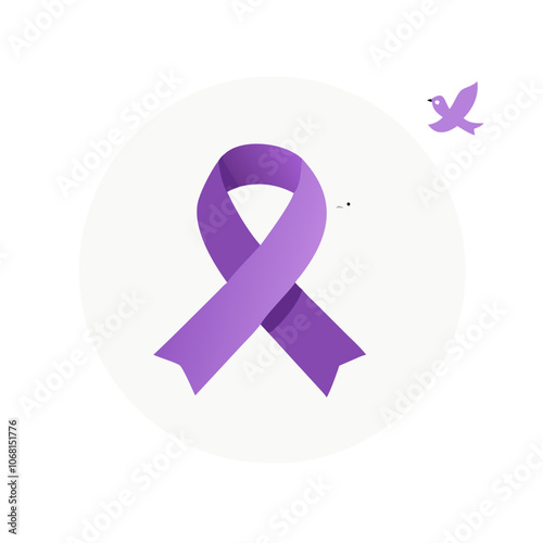 Purple awareness ribbon with dove icon for peace and support

