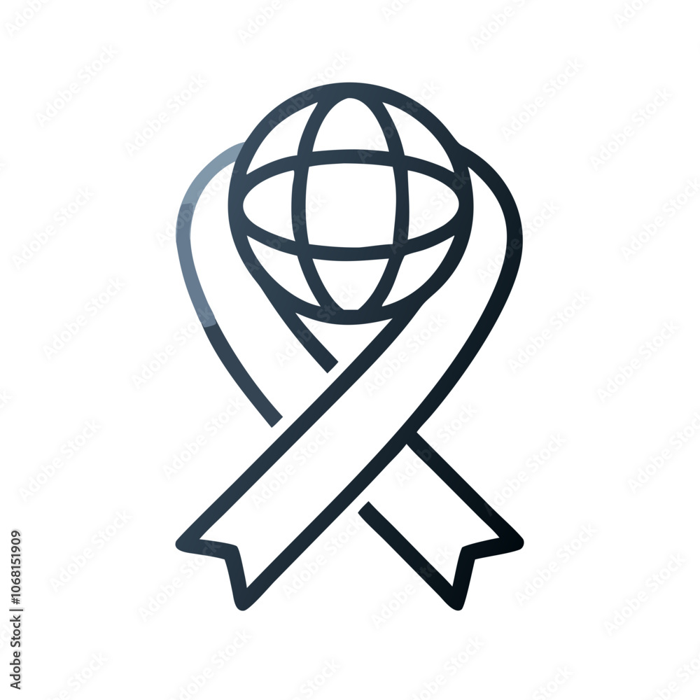 Fototapeta premium Global awareness ribbon icon with earth symbol outline