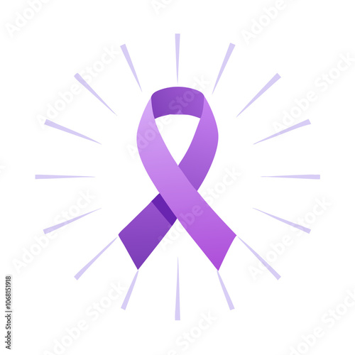 Purple cancer awareness ribbon with radiant light effect

