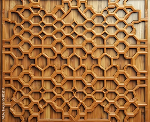 Modern design with a bamboo wall showcasing intricate laser cut patterns.