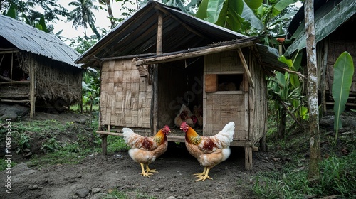 Preparing a chicken coop for laying hens in west papua this image captures the local agricultural practices showcasing the efforts in setting up sustainable poultry farming in the region photo