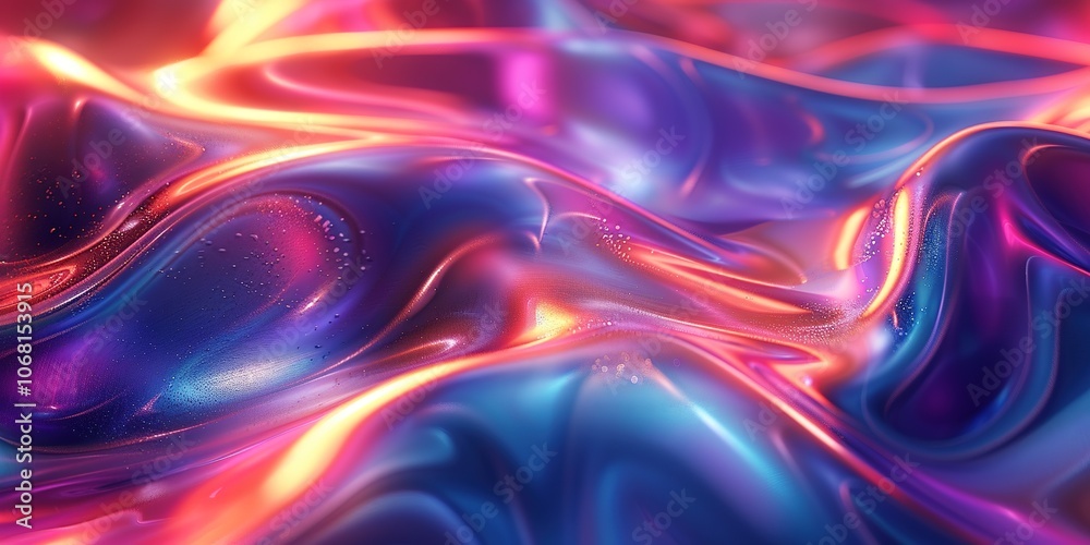 Flowing neon waves in vibrant blue and pink hues with glitter