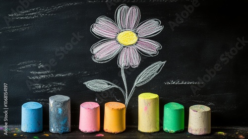 Drawn flower and chalks on blackboard banner for teacher appreciation week photo