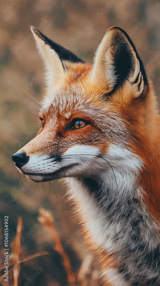 Fototapeta premium Curious fox parent and kit walking side by side, autumn forest scene,vibrant colors,wildlife photography,family bond,natural habitat,stunning fur detail,captivating animal portrait,baby,mother's day