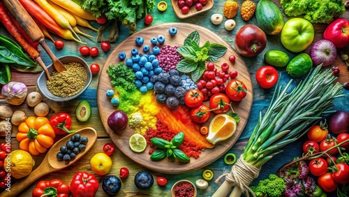 A Vibrant Multi-Colored Oil Paint Palette with Food Elements: A Stunning Display of Colors, Textures, and Artistic Expression for Food Photography Lovers and Culinary Artists