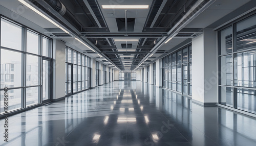 empty hall in the modern office building highlighted by white, png