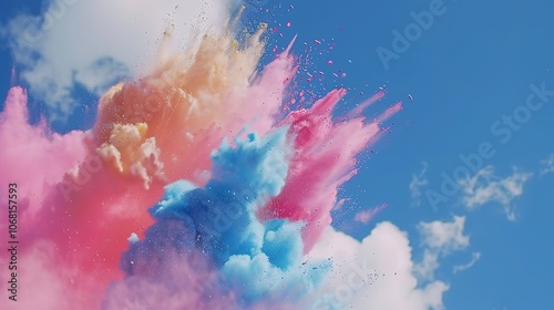 Colored Powder Explosion in the Background - a vibrant and exciting visual. The colored powder explosion in the background creates a dynamic and eye-catching look. It gives the impression of a spectac photo