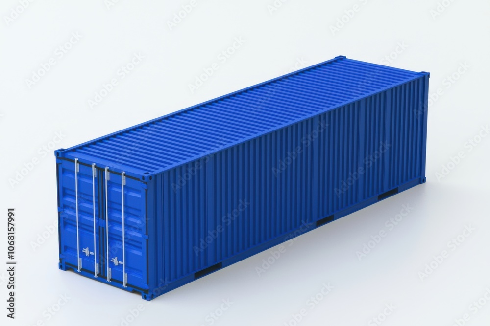 A blue shipping container designed for transportation and storage of goods. A blue shipping container designed for transportation and storage of goods.