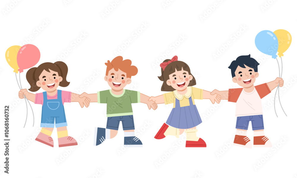 Vector illustration of happy children holding hands. Children's day illustration Vector illustration of happy children holding hands. Children's day illustration