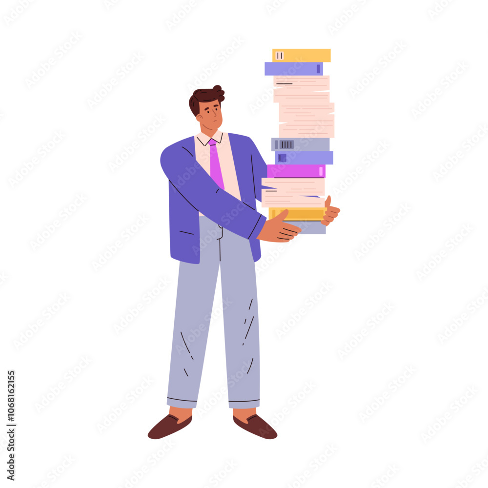 Vector illustration of a male secretary with books and documents in his hands. Vector illustration of a male secretary with books and documents in his hands.