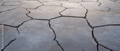 Cracked Grey Concrete Surface, a weathered and uneven texture showcasing deep fissures and a gritty, industrial aesthetic photo