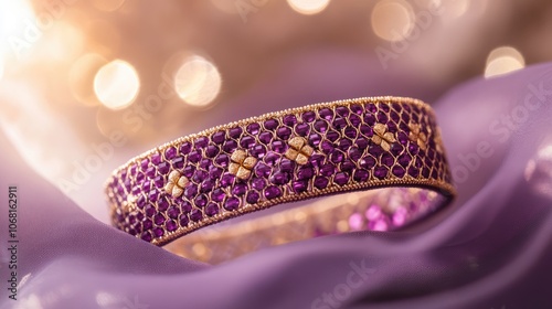 Elegant Purple Bracelet on Soft Fabric Background photo