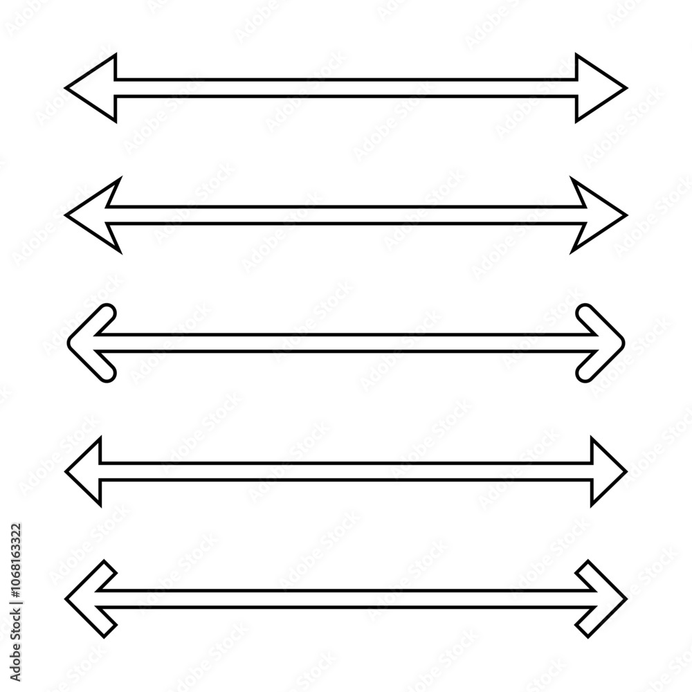 Double arrow line icon set. Two arrows outline sign symbol. Editable stroke Double arrow line icon set. Two arrows outline sign symbol. Editable stroke