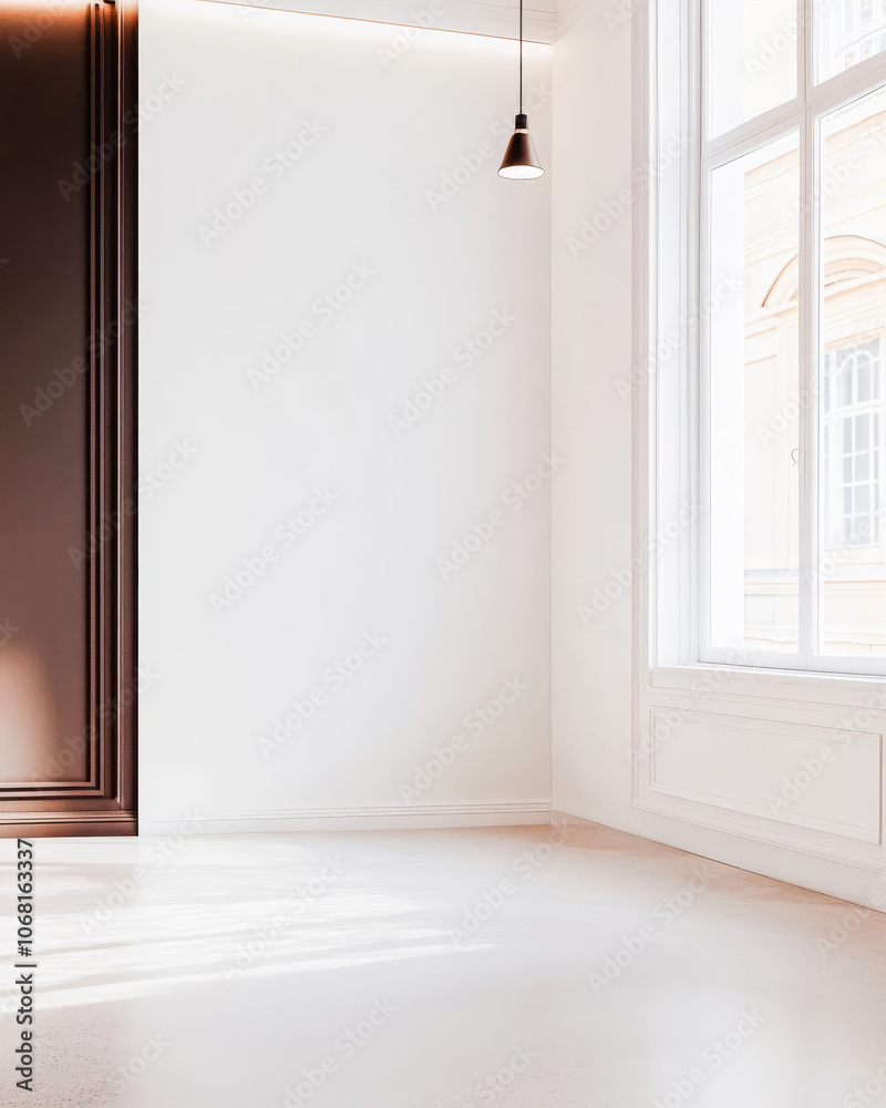 Fototapeta premium Bright and minimalistic interior with modern design accents in a well-lit room during the day
