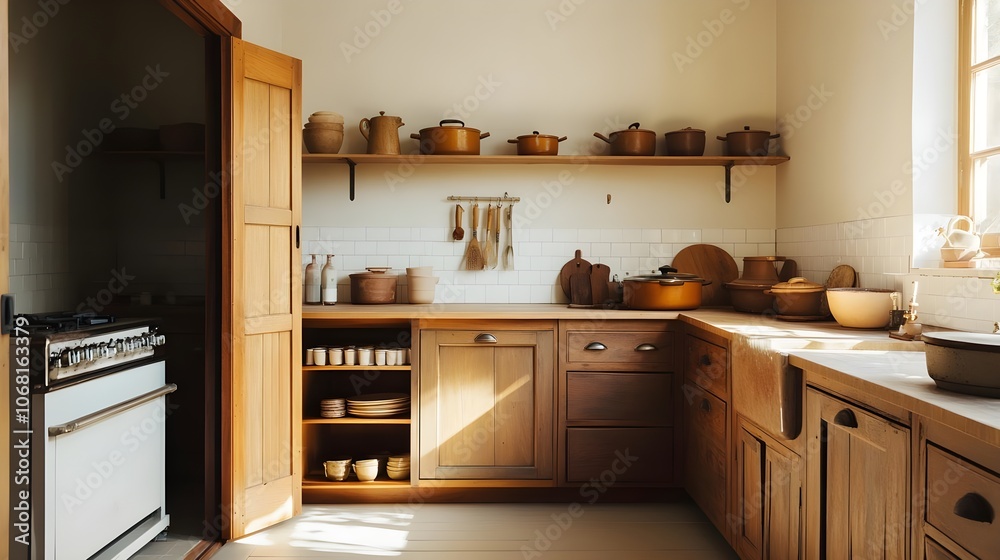 Rustic Kitchen Interior With Wooden Cabinets Rustic Kitchen Interior With Wooden Cabinets