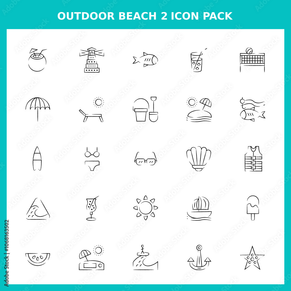 Outdoor Beach Handwritten Icons for Website and Graphic Templates Outdoor Beach Handwritten Icons for Website and Graphic Templates