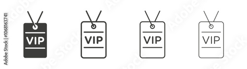 VIP neck tag icon set vector in black and white colors