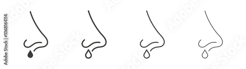Runny nose icon set vector in black and white colors