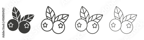 Blueberry icon set vector in black and white colors