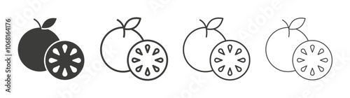 Grapefruit icon set vector in black and white colors