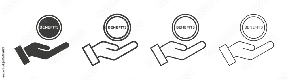 Benefits icon set vector in black and white colors Benefits icon set vector in black and white colors