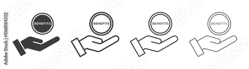 Benefits icon set vector in black and white colors