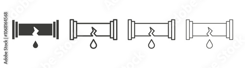 Broken pipe icon set vector in black and white colors