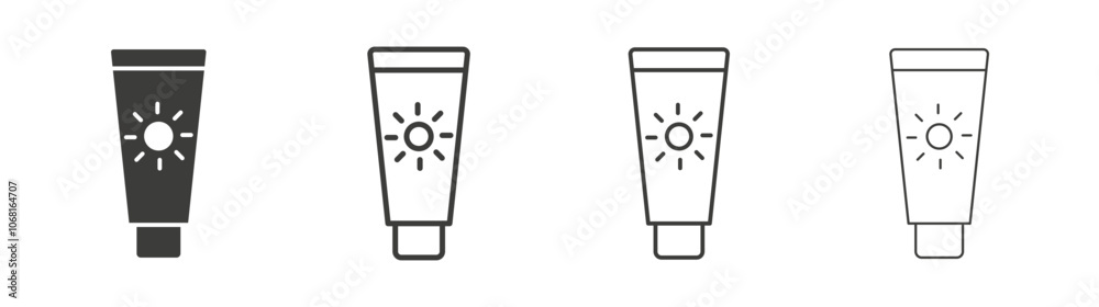 Sun cream icon set vector in black and white colors Sun cream icon set vector in black and white colors