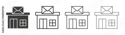 Post office icon set vector in black and white colors