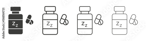 Sleeping pills icon set vector in black and white colors