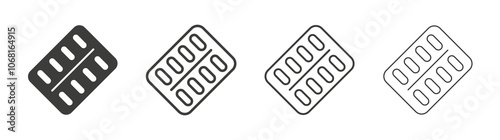 Blister drug pack icon set vector in black and white colors