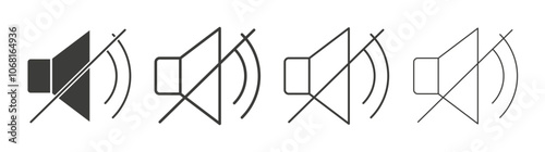 Mute sound icon set vector in black and white colors