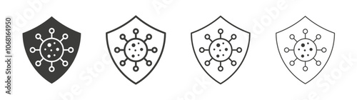 Virus protection shield icon set vector in black and white colors