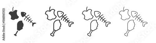 Organic waste icon set vector in black and white colors